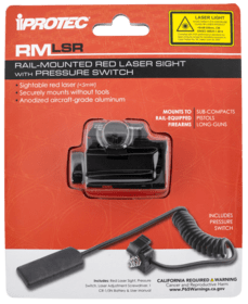 iProtec RMLSR Red Laser Sight attaches to rails and includes a a tailcap switch with an optional pressure switch